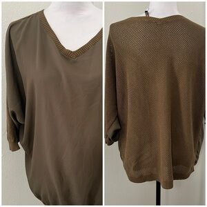 DKNYC Women’s Large Olive Textured Knitwear Blouse (Hole on back Sleeve) Pics